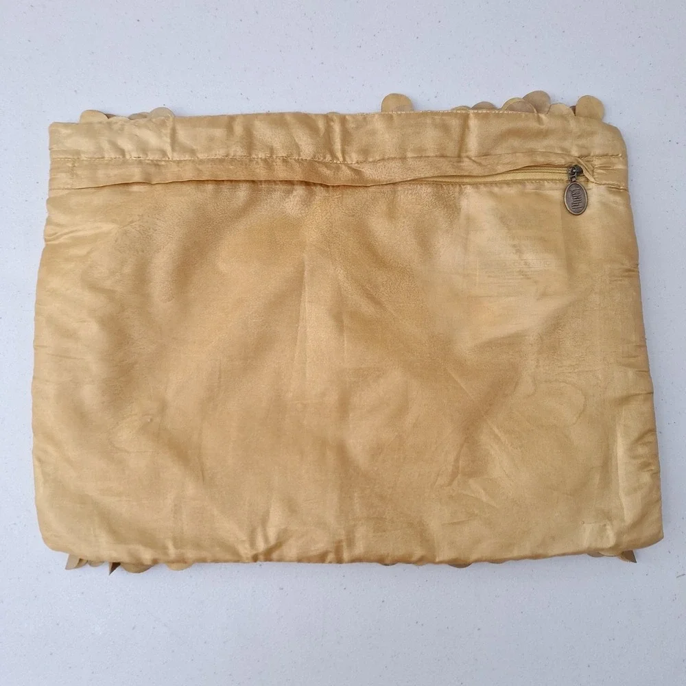 Pier 1 Gold Satin Ornate Layered Ruffle Flower Leaf Throw Pillow Cover 16